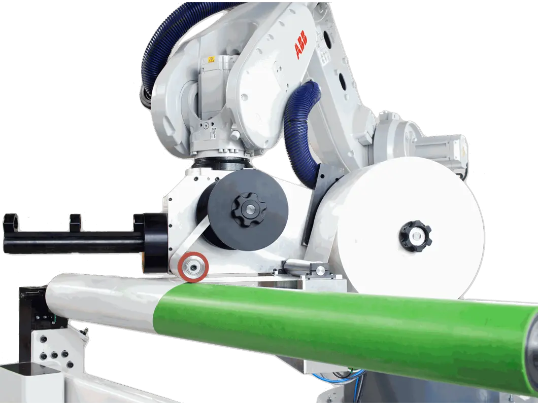 AV Flexologic's RoboTAPE system for automated, precise tape application on wide-web flexo printing sleeves.