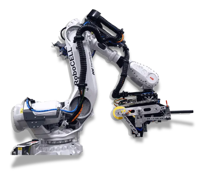 The AV Flexologic RoboCELL, a robotic solution for automated sleeve handling in wide-web flexo printing environments.