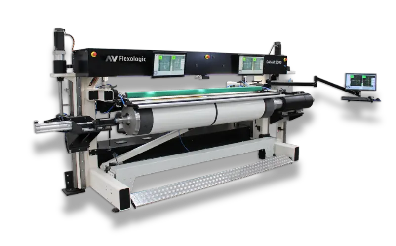 The SAMM 2500 Preprint, a corrugated flexo machine for high-quality preprint applications, with a large mounting table and advanced camera system.