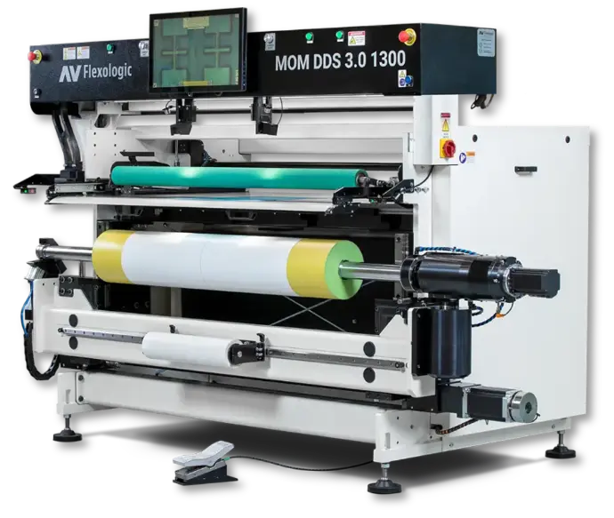 The MOM DDS 3.0 1300 wide-web flexo plate mounter, a precision-engineered machine for high-quality flexographic printing applications.