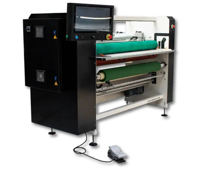 The Tape Laminator 1700, a supporting equipment for corrugated flexo, designed for precise and efficient tape application on mounting boards.